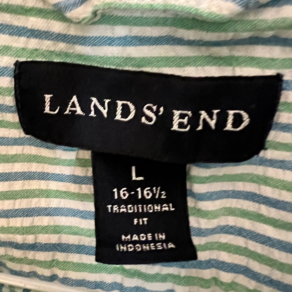 Lands End short sleeve button down seersucker shirt size Large 16-16.5 - Picture 5 of 6